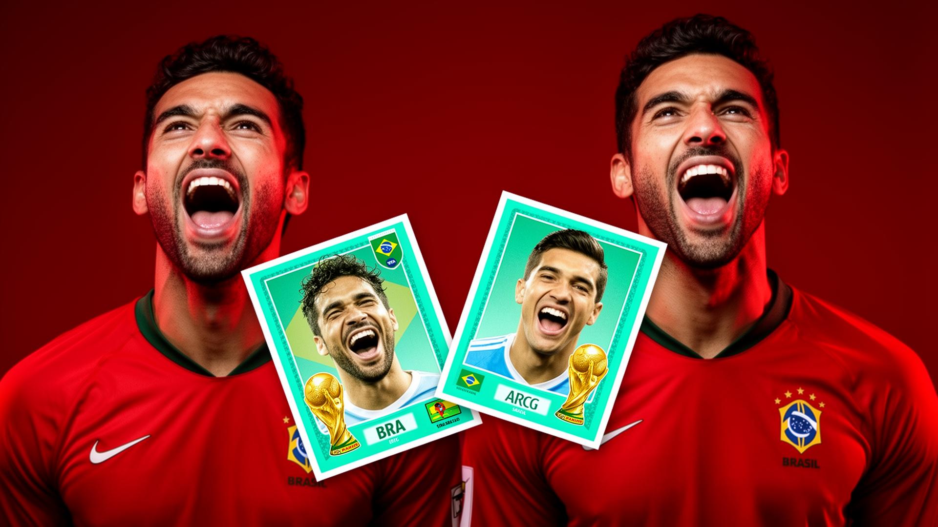 Torcedores celebrando com figurinhas da Copa 2026